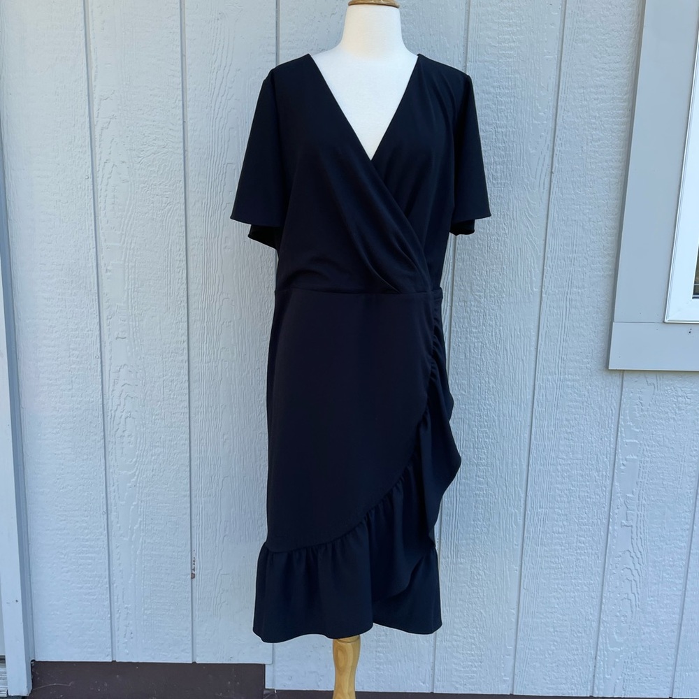 RACHEL Rachel Roy Black Faux Wrap Dress 22W Ruffle Hem